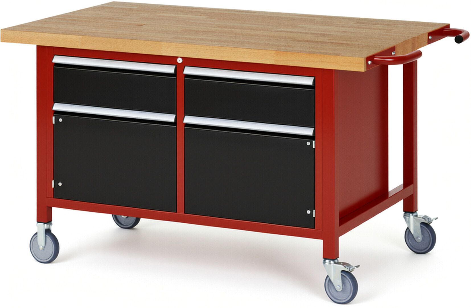 Mobile Werkbank, 2 Schränke - 2 Schubladen - Teilauszug - 180:2 - Höhe 880-1.080 mm - 1.500 x 900 mm - 450 kg - Buche - Anthrazitgrau