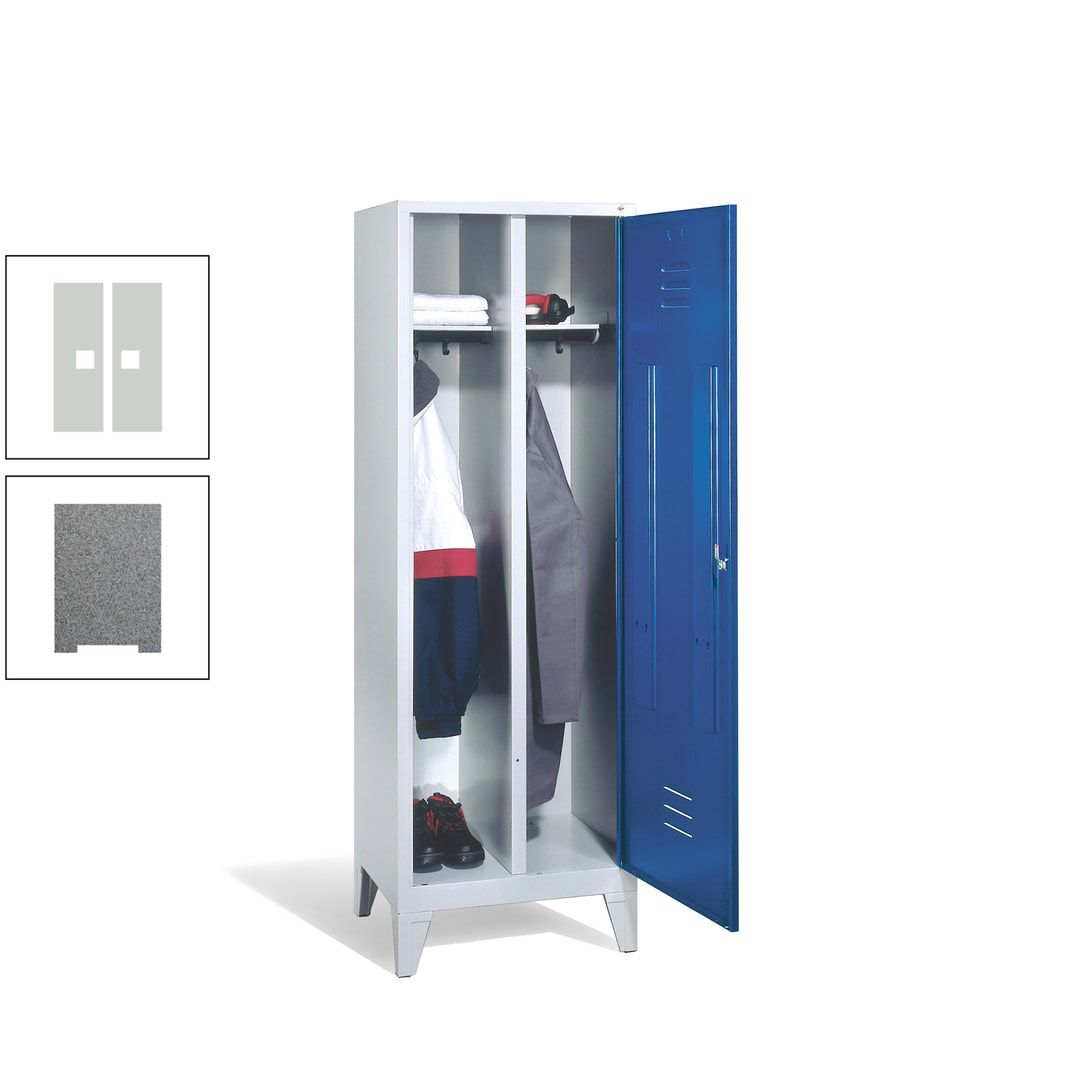 Doppel-Spind mit Großtür, Garderobenschrank mit Füßen, 2 Abteile a 300 mm, Korpus anthrazitgrau, Tür anthrazitgrau, 1.850 x 610 x 500 mm (HxBxT)