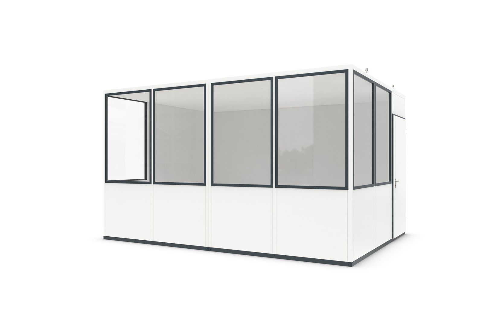 Bürocontainer, Aufsichtsstand, Meisterbüro, Lagerhallenbüro, mobil, für Innen, 2.680 x 4.560 x 3.390 mm (HxBxT), 15,45 qm, mit Fußboden