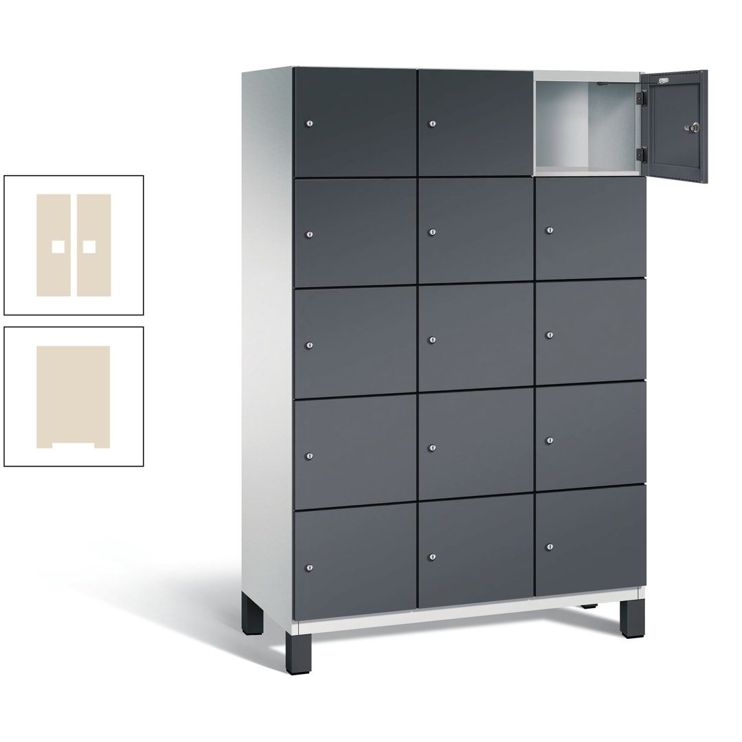 Fächerschrank, Stahlschrank, 15 Fächer, Türöffnungsbegrenzer, Füße, 1.980 x 1.200 x 525 mm (HxBxT), Korpus anthrazitgrau, Front anthrazitgrau