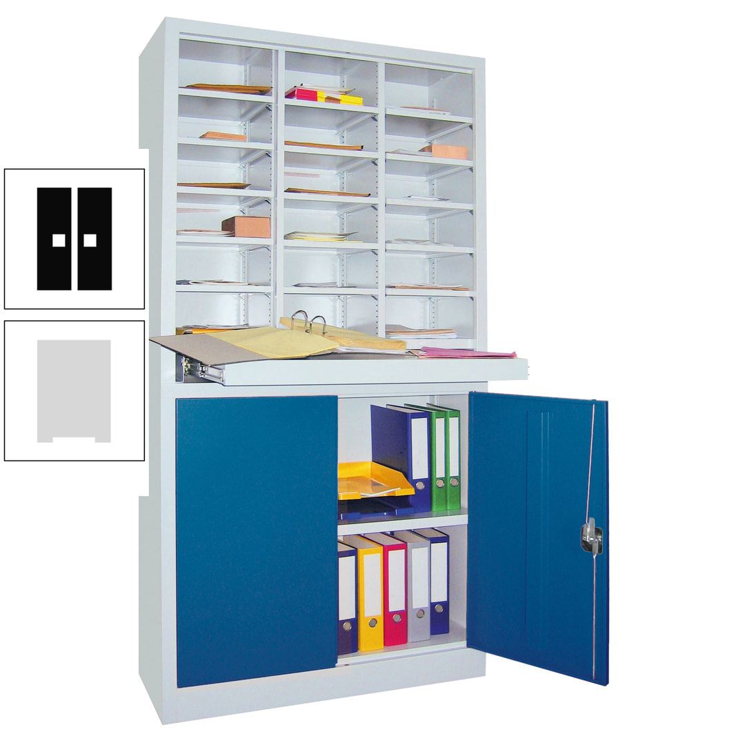 Aktenschrank - Büroschrank mit Sortierstation - 18 Fächer Ordnungsregal - Ausziehboden - 1.950 x 1.000 x 400 mm (HxBxT) - anthrazitgrau