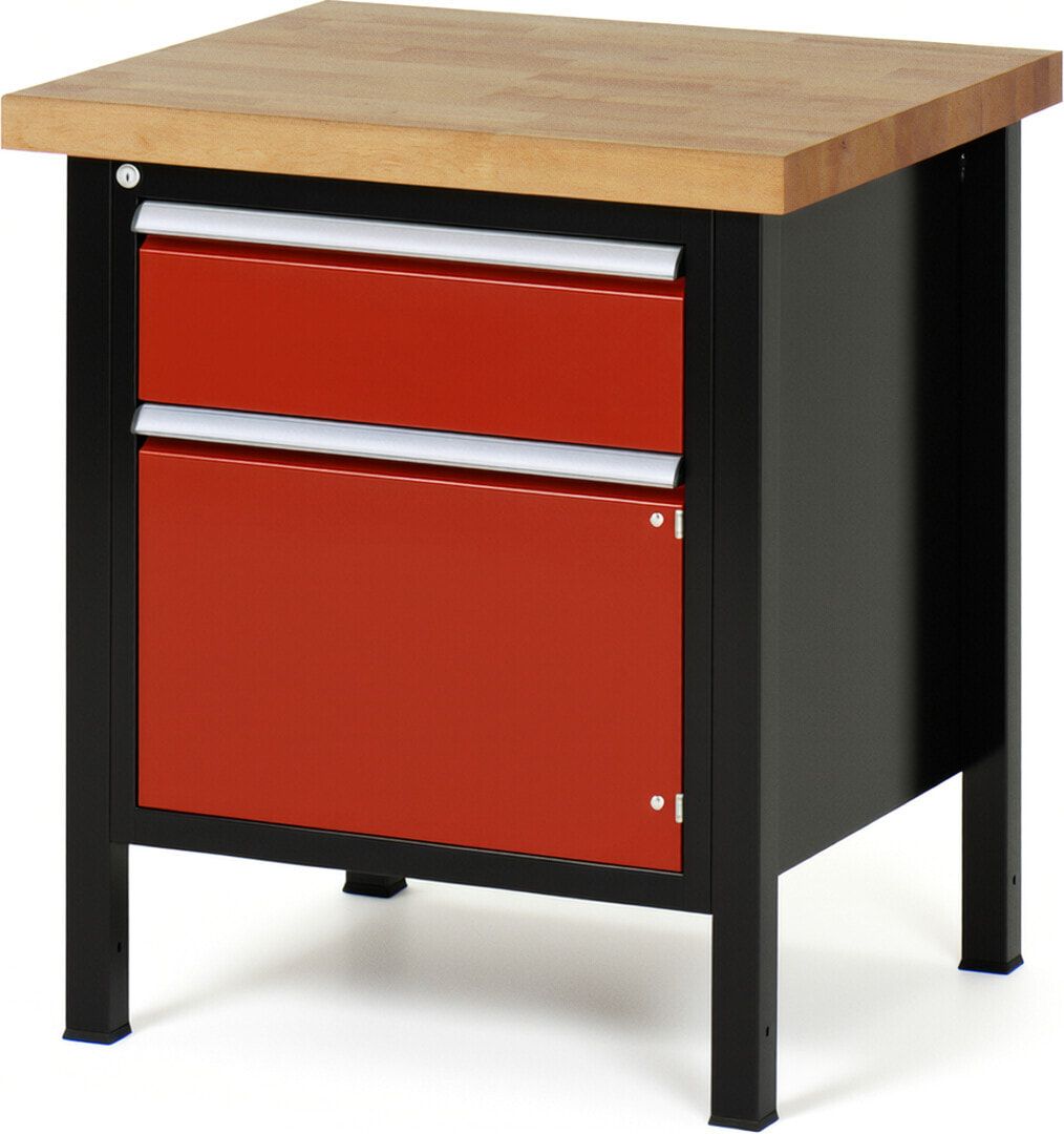 Werkbank, 1 Schrank - 1 Schublade - Teilauszug - 180:1 - Höhe 840-1.040 mm - 750 x 700 mm - 1.250 kg - Buche - Anthrazitgrau
