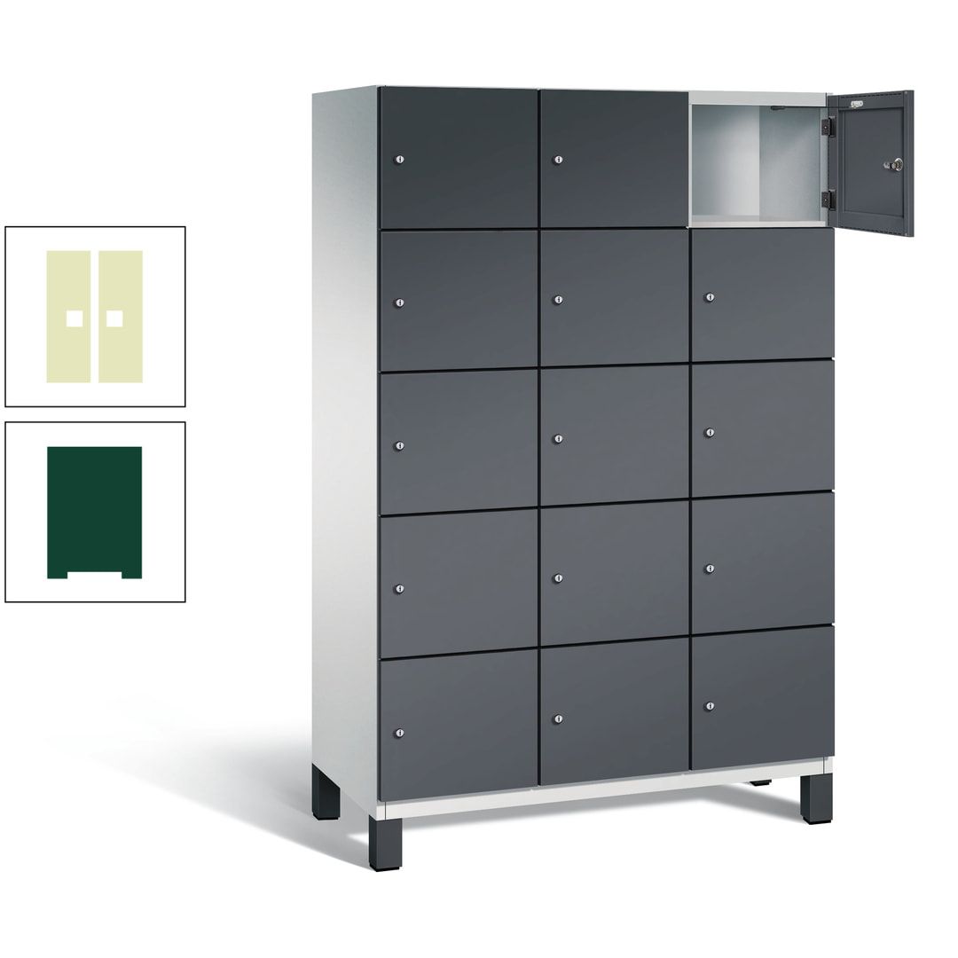 Fächerschrank, Stahlschrank, 15 Fächer, Türöffnungsbegrenzer, Füße, 1.980 x 1.200 x 525 mm (HxBxT), Korpus anthrazitgrau, Front anthrazitgrau