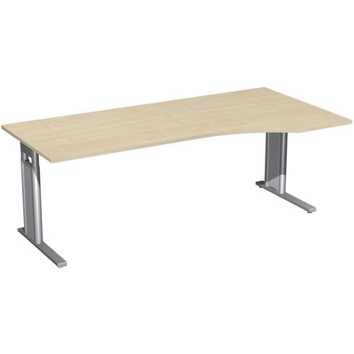 Eckschreibtisch, Ecke rechts, Füße einseitig verkürzt, C-Fuß Pro, höhenverstellbar, 680-820 x 1.600 x 1.000 mm (HxBxT), Gestell silber, Dekor Ahorn