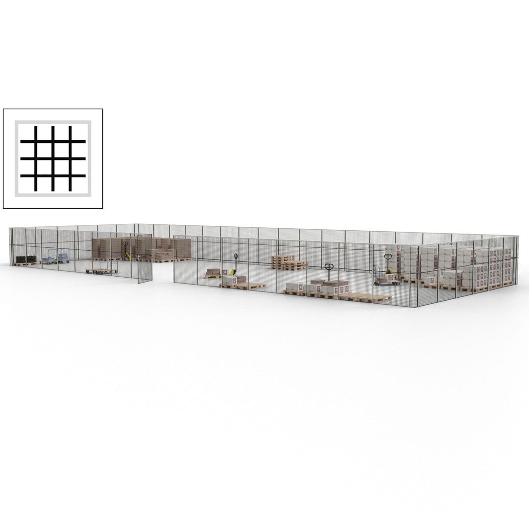 Maschinen Schutzgitter - Hallentrennwand - Sicherheitszaun - Tür - 69 m - 2.200 x 19.900 x 15.400 mm (HxBxT) - enzianblau