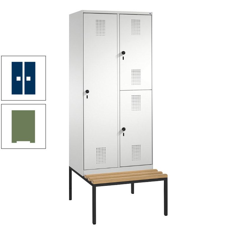 Garderobenschrank, Spind ein- und doppelstöckig Sitzbank, 2 Abteile, 3 Fächer, 2.090 x 800 x 500 mm (HxBxT), Front anthrazitgrau, Korpus anthrazitgrau