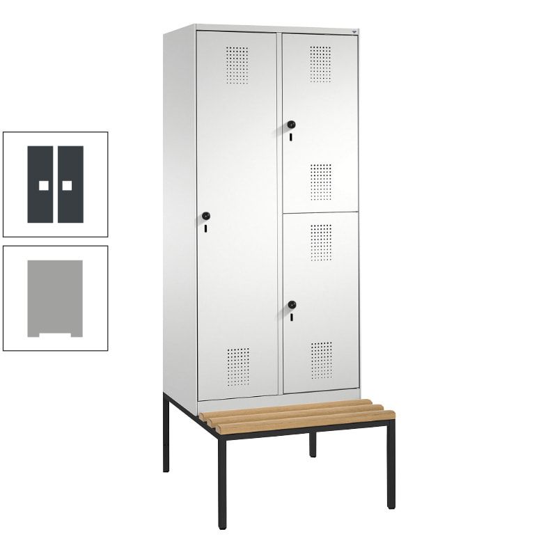 Garderobenschrank, Spind ein- und doppelstöckig Sitzbank, 2 Abteile, 3 Fächer, 2.090 x 800 x 500 mm (HxBxT), Front anthrazitgrau, Korpus anthrazitgrau