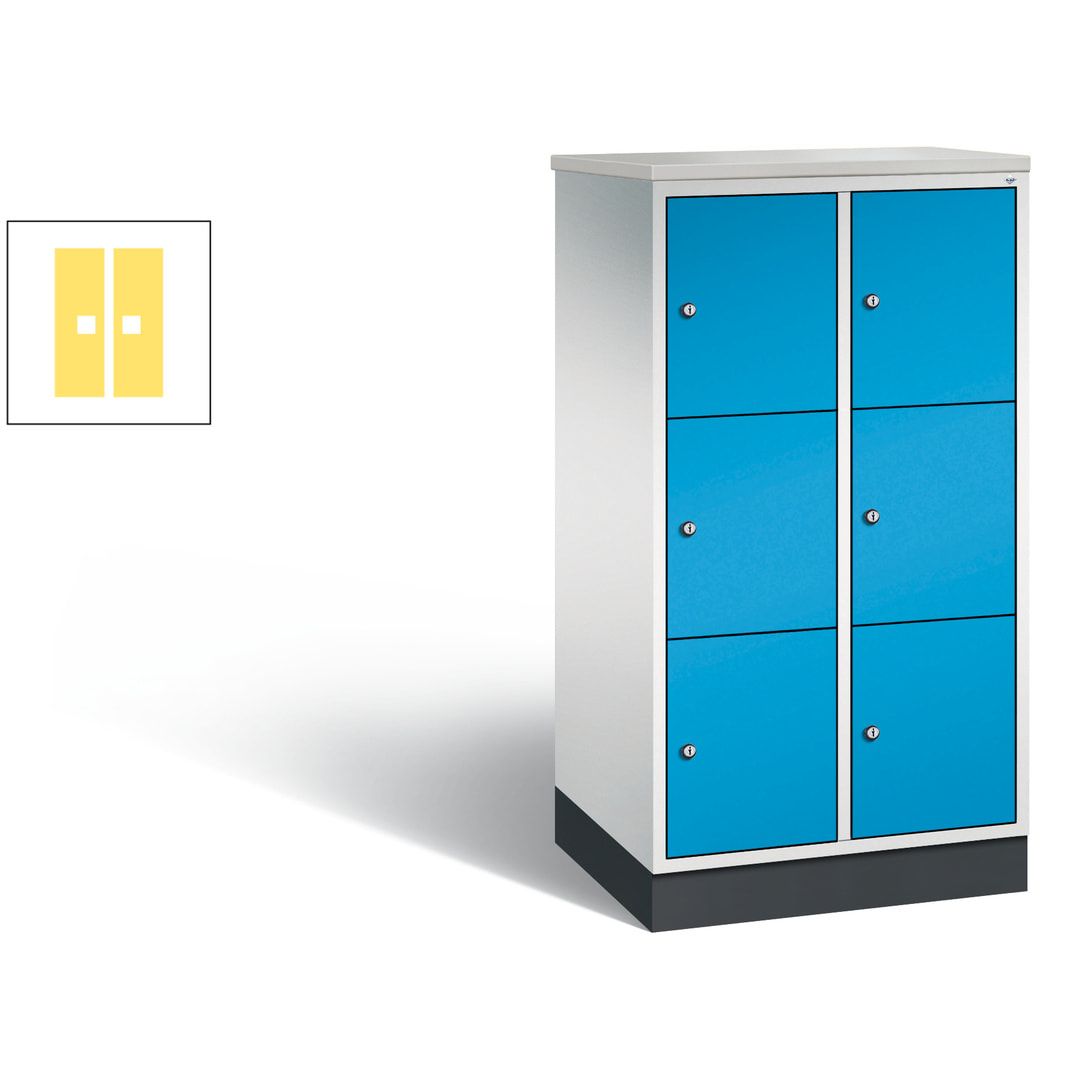 Schließfachschrank, Fächerschrank, 2 Abteile, 6 Fächer, Zylinderschloss, 1.250 x 620 x 500 mm (HxBxT), Korpus Fernblau, Tür anthrazitgrau