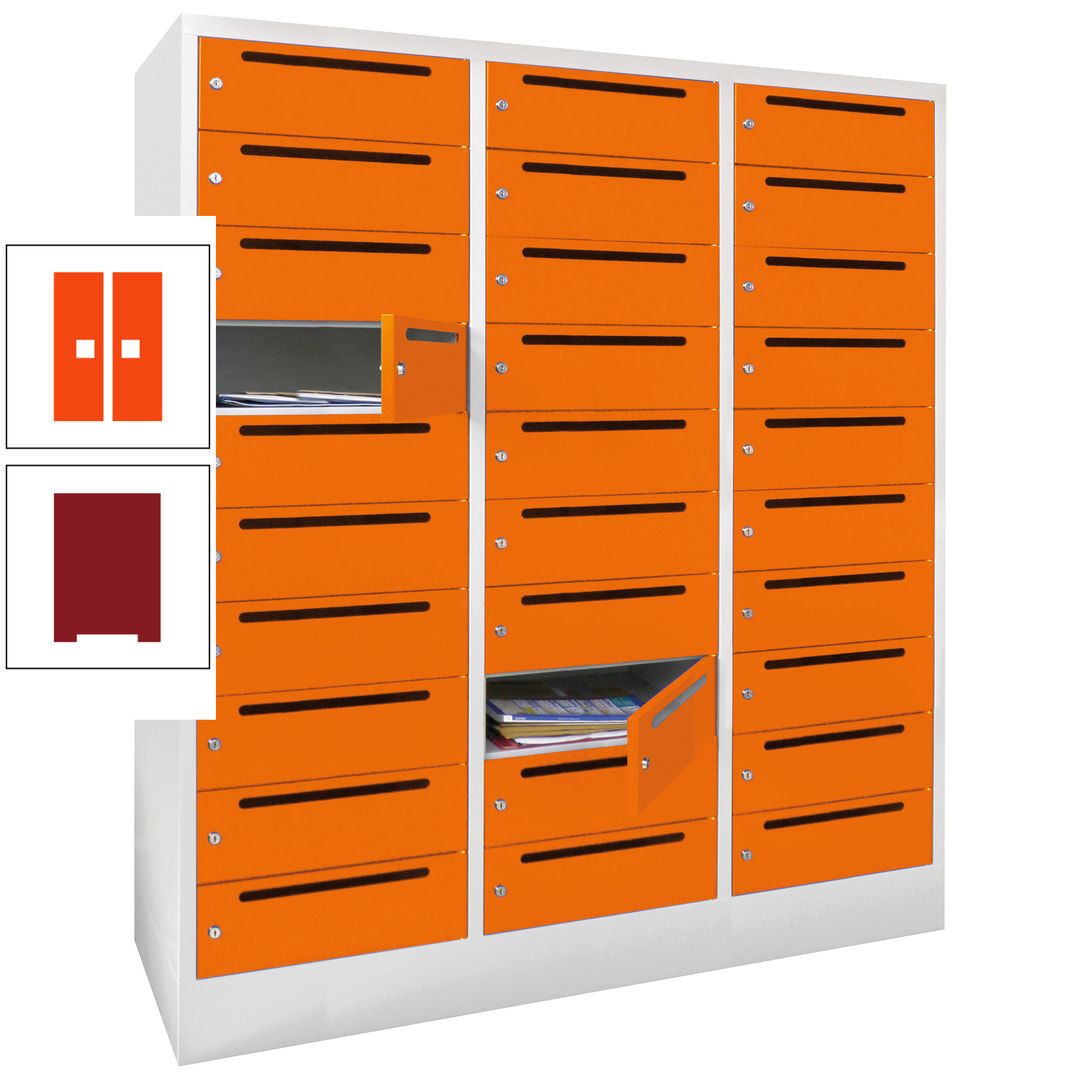 Postverteilerschrank, Schließfachschrank, 3 Abteile a 40 cm, 30 Fächer, 1.850 x 1.200 x 500 mm (HxBxT), Korpus anthrazitgrau, Front anthrazitgrau