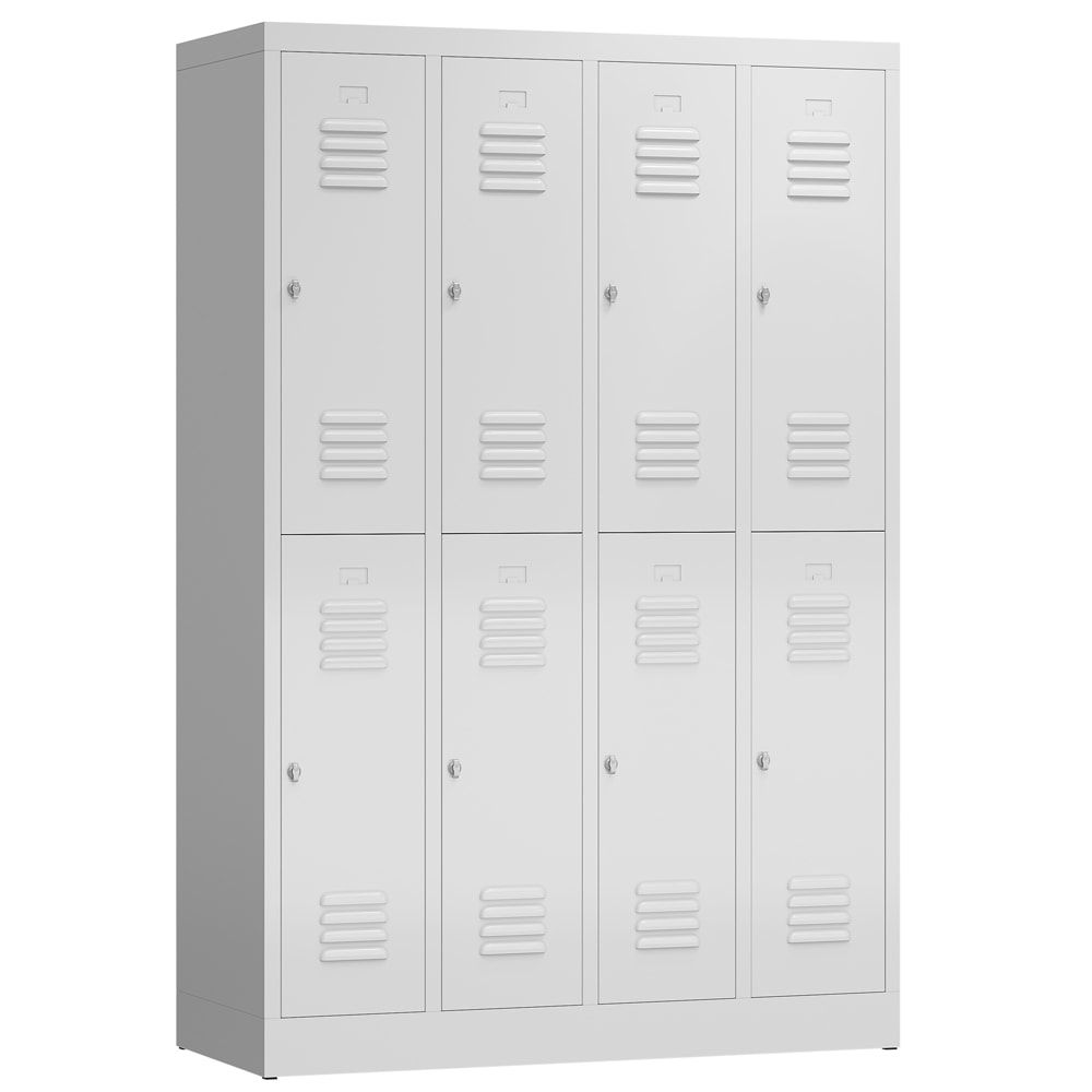 Garderobenschrank, Doppelstockspind, 4 Abteil, 8 Fächer, 1.800 x 1.185 x 500 mm (HxBxT), Stahl, Drehriegel, Korpus: lichtgrau, Front: anthrazitgrau