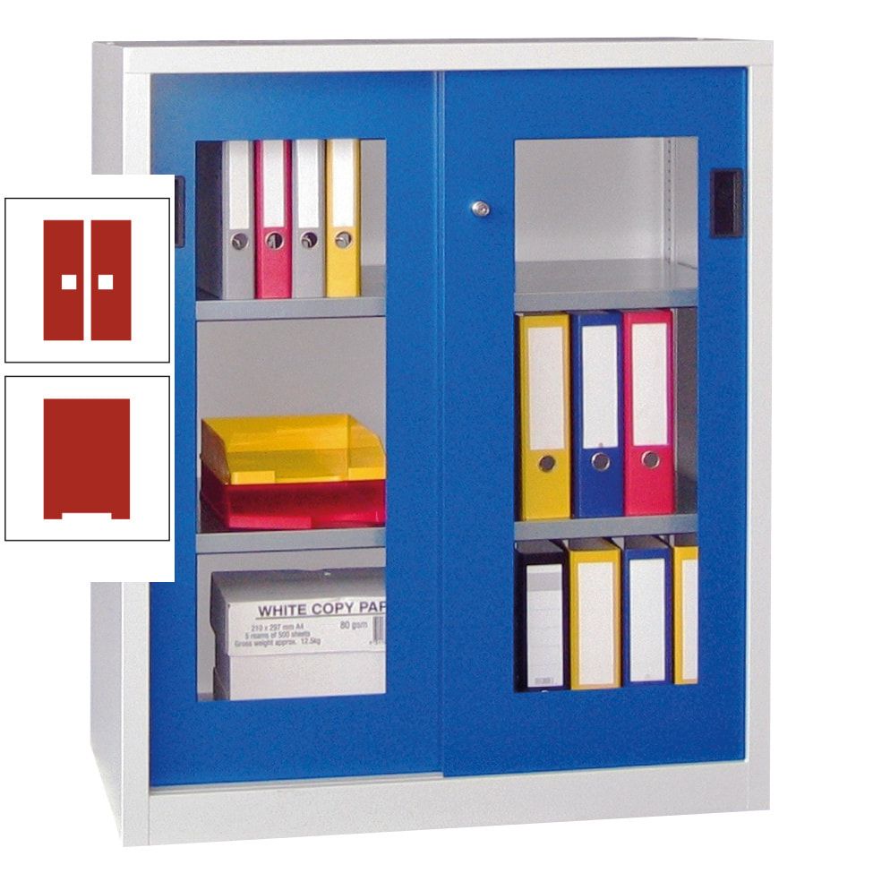 Schiebetürenschrank - Sichtfenstertüren - 1.000x1.000x400 mm (HxBxT) - 2 Böden, gepulvert - Zylinderschloss - anthrazitgrau