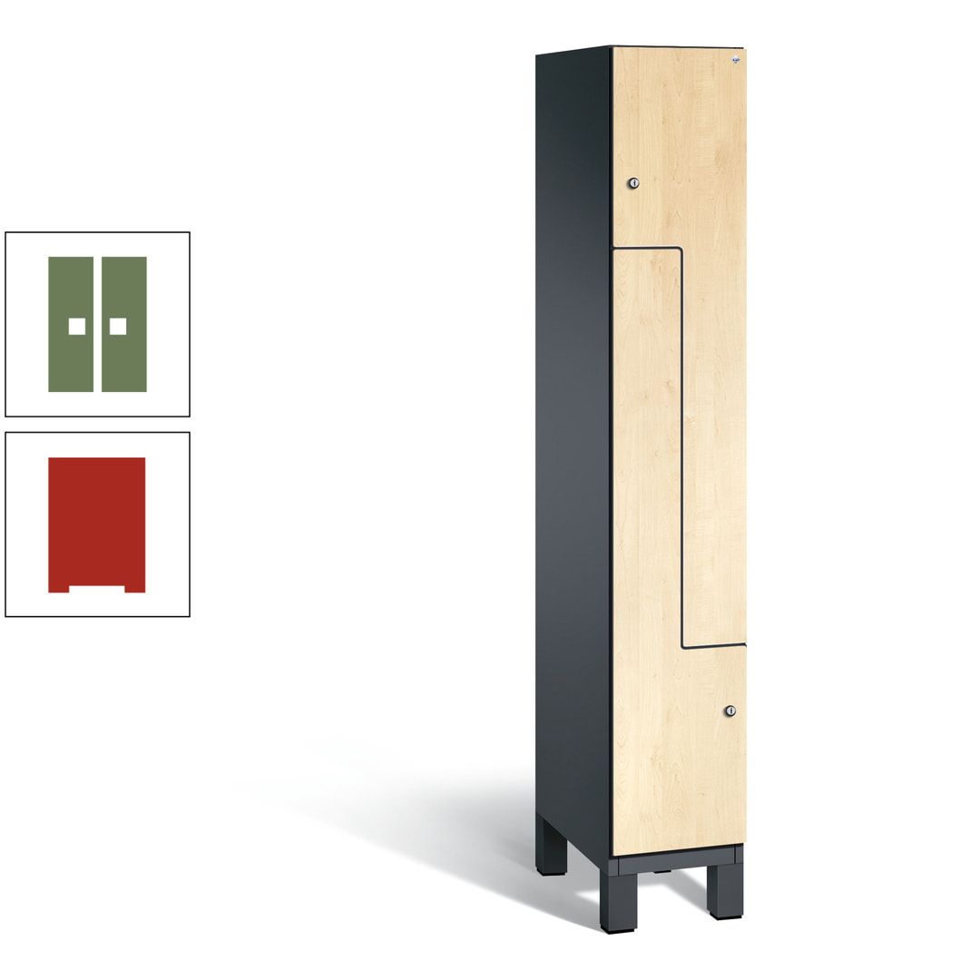 Z-Garderobenspind mit Füßen, 2 Personen, 1.980 x 300 x 525 mm (HxBxT), Korpus anthrazitgrau, Tür anthrazitgrau