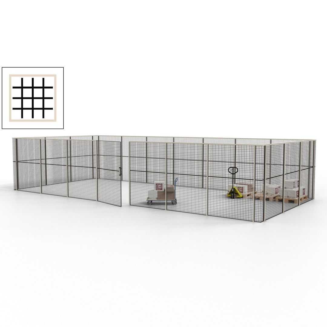 Hallentrennwand - Flügeltür, Gitter - 19 Gitterwände - 2.200 x 10.900 x 4.900 mm (HxBxT) - Perlweiß/reinorange