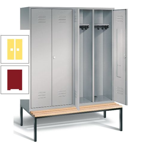 Doppel-Spindschrank, Buche Sitzbank untergebaut, 4 Abteile a 400 mm, Korpus lichtgrau, Tür anthrazitgrau, 2.090 x 1.590 x 815 mm (HxBxT)