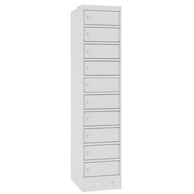 Laptopschrank, Schließfachschrank, 10 Fächer, Stahlblech, Sicherheitsschloß, pulverbeschichtet, 1.800 x 400 x 520 mm (HxBxT), Farben wählbar