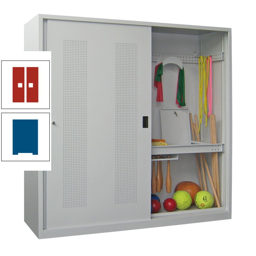 Ballschrank - Schiebetüren mit Lochfeld - Trennwand - 1.950x2.000x600 mm (HxBxT) - anthrazitgrau