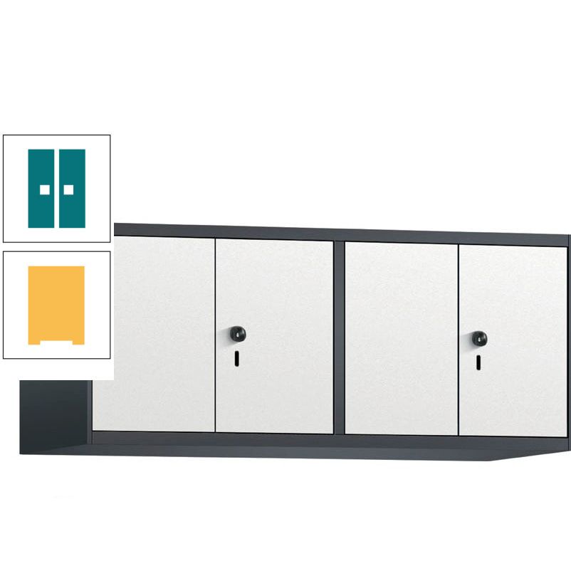 Aufsatzschrank, Schrankaufsatz, Türen paarweise, 4 Fächer a 300 mm, Farbe Pastellgelb, Tür anthrazitgrau, 500 x 1.200 x 500 mm (HxBxT)
