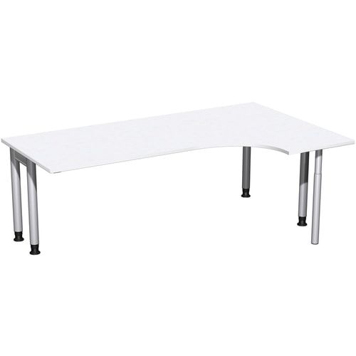 Eckschreibtisch, Ecke rechts, Füße einseitig verkürzt, 4-Fuß Pro, höhenverstellbar, 680-800 x 1.600 x 1.200 mm (HxBxT), Dekor Ahorn