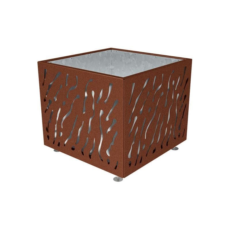 Pflanzbehälter, Stahlblech fvz, einfarbig, innen feuerverzinkt mit Verladungsgriffen, verstellbare Füße, 870 x 990 x 990 mm (HxBxT), enzianblau