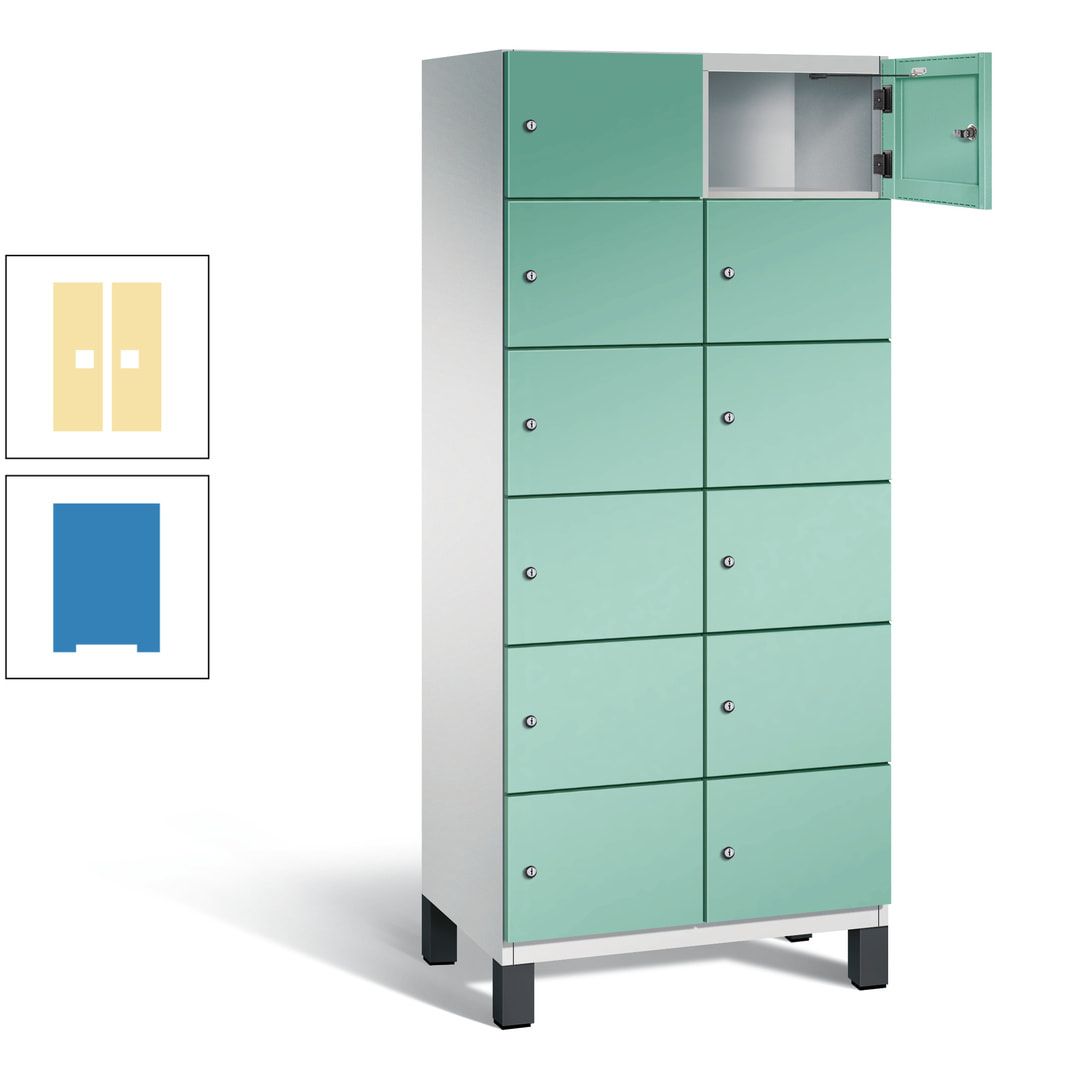 Fächerschrank, Stahlschrank, 12 Fächer, Türöffnungsbegrenzer, Füße, 1.980 x 800 x 525 mm (HxBxT), Korpus anthrazitgrau, Front anthrazitgrau