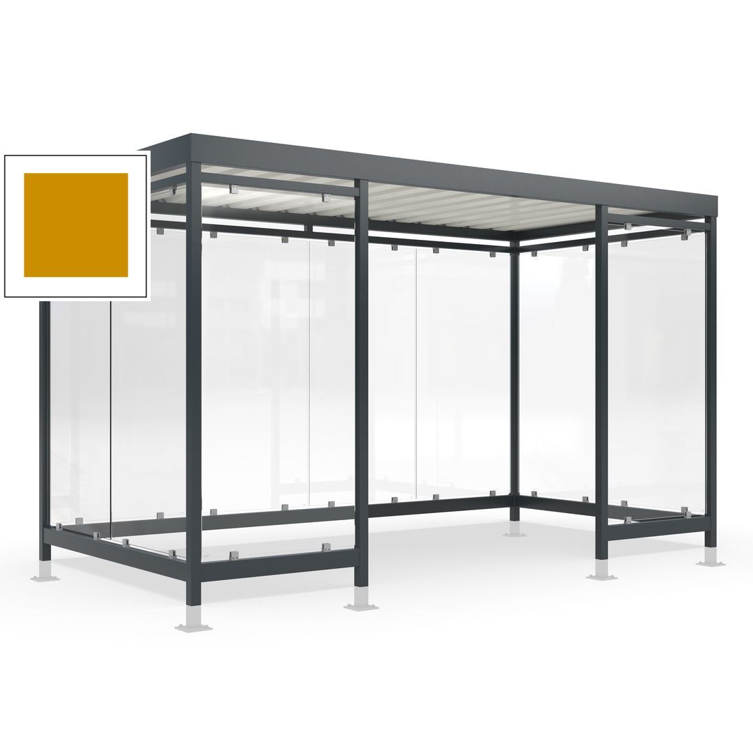 Raucherunterstand für 12-13 Personen, Bushaltestelle, mit Überpflasterung, 2.440 x 4.195 x 2.165 mm (HxBxT), 10 Wände, Achatgrau