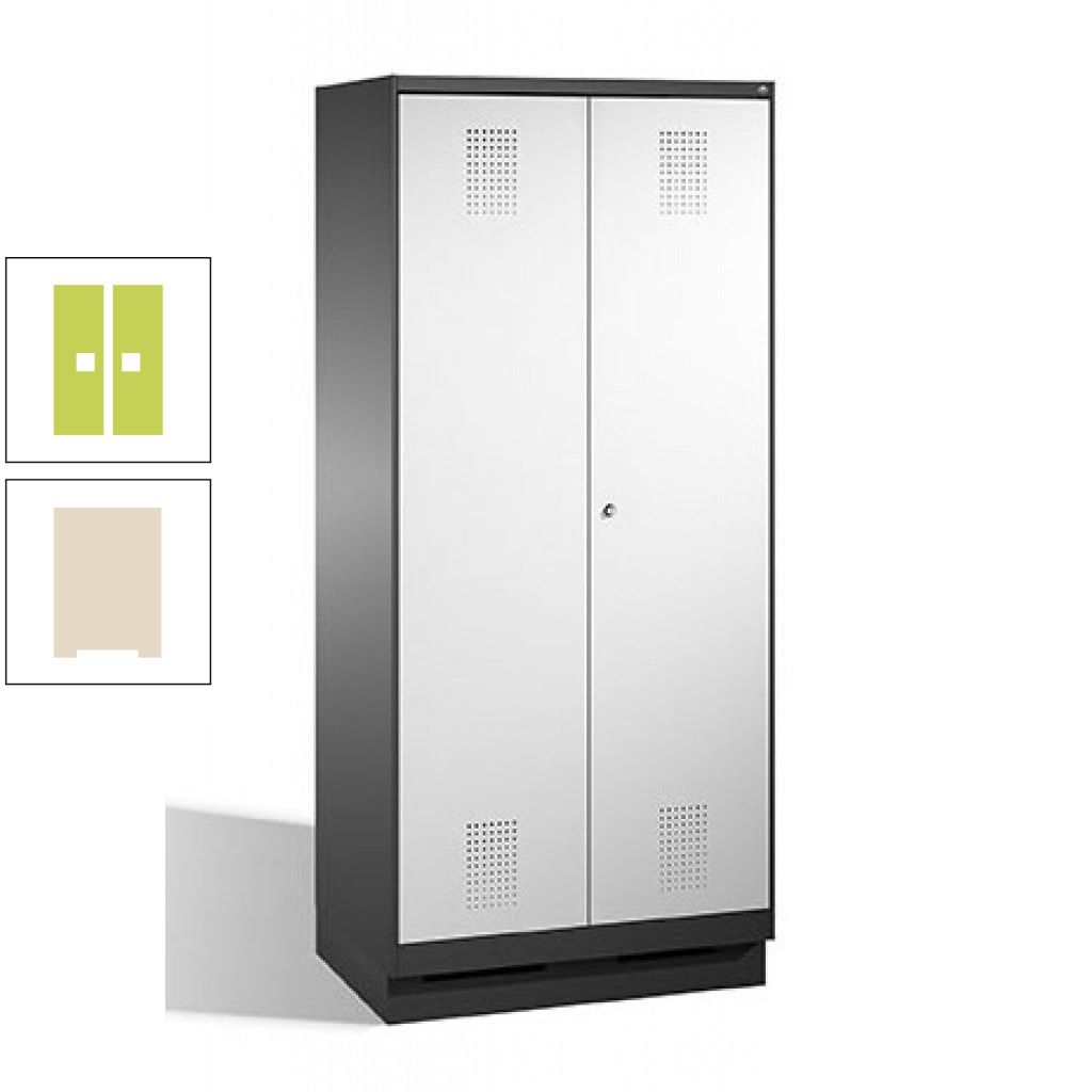 Doppel-Spind, Doppeltüren, Garderobenschrank mit Sockel, 2 Abteile a 400 mm, Korpus anthrazitgrau, Tür anthrazitgrau, 1.800 x 800 x 500 mm (HxBxT)