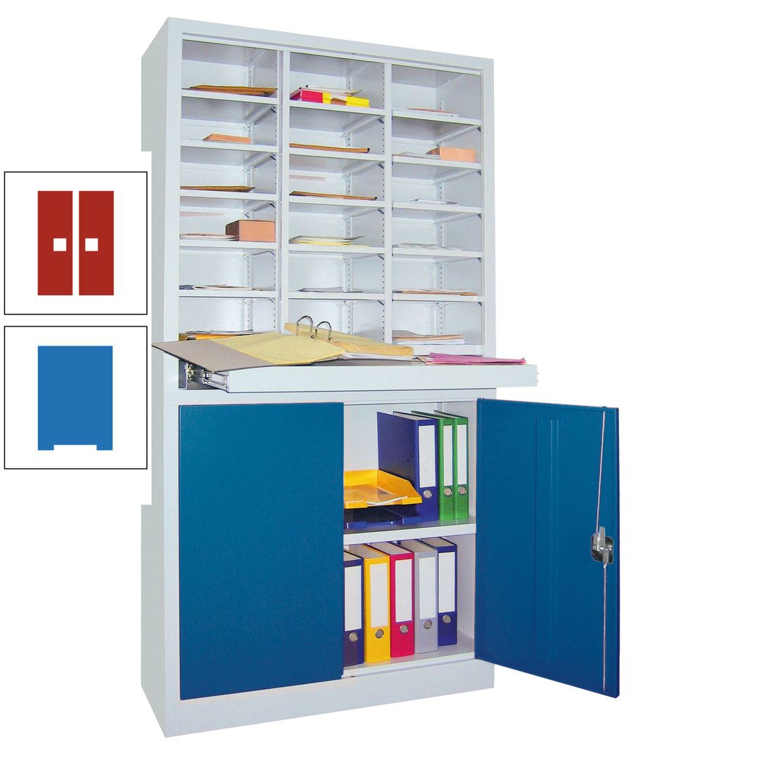 Aktenschrank - Büroschrank mit Sortierstation - 18 Fächer Ordnungsregal - Ausziehboden - 1.950 x 1.000 x 400 mm (HxBxT) - anthrazitgrau
