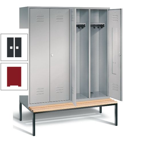 Doppel-Spindschrank, Buche Sitzbank untergebaut, 4 Abteile a 400 mm, Korpus lichtgrau, Tür anthrazitgrau, 2.090 x 1.590 x 815 mm (HxBxT)