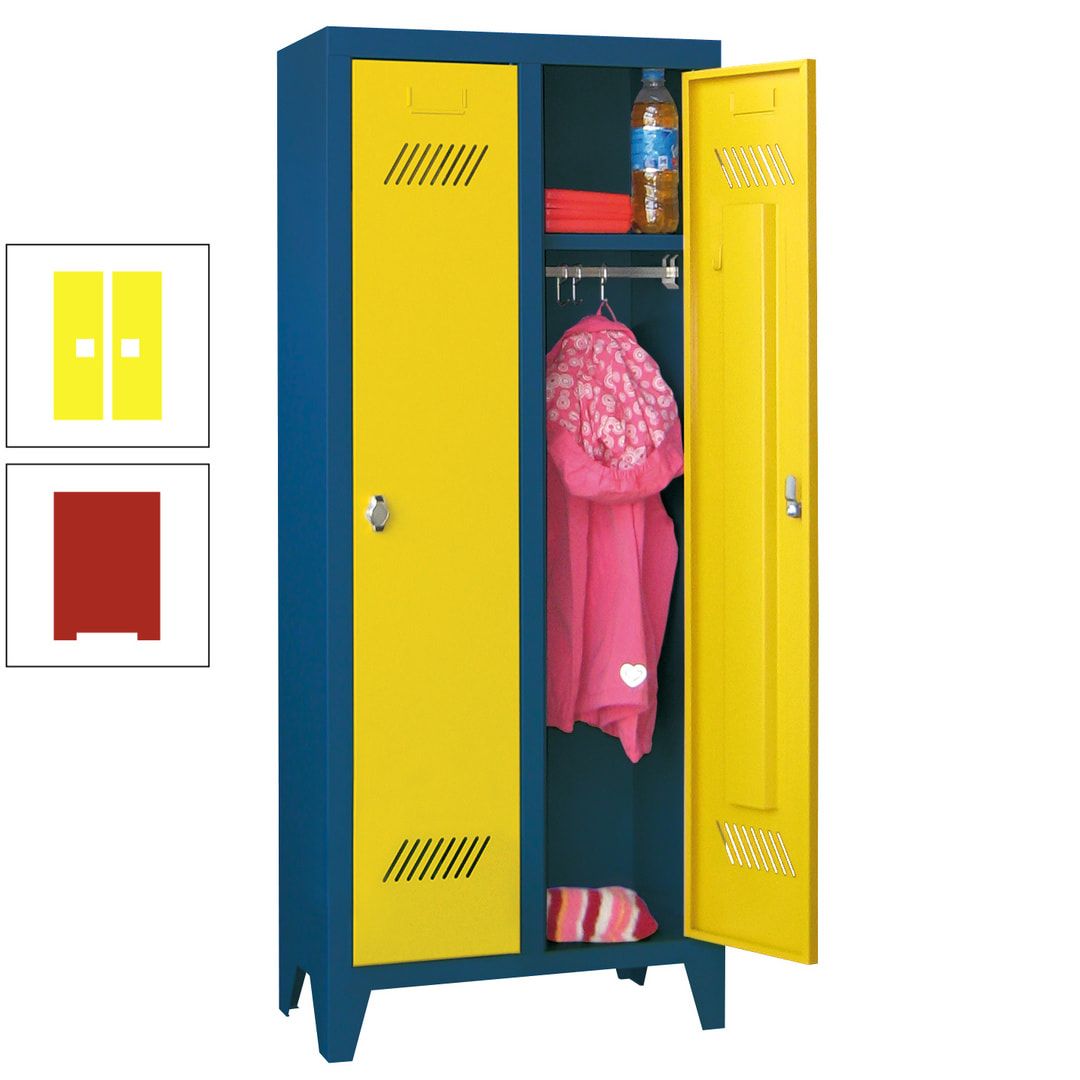 Spindschrank f. Kindergärten - mit Füßen - Höhe 1.300 mm - 2 Abteile a 250 mm - Zylinderschloss - anthrazitgrau