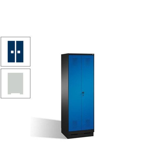Doppel-Spind, Doppeltüren, Garderobenschrank mit Sockel, 2 Abteile a 300 mm, Korpus anthrazitgrau, Tür anthrazitgrau, 1.800 x 600 x 500 mm (HxBxT)