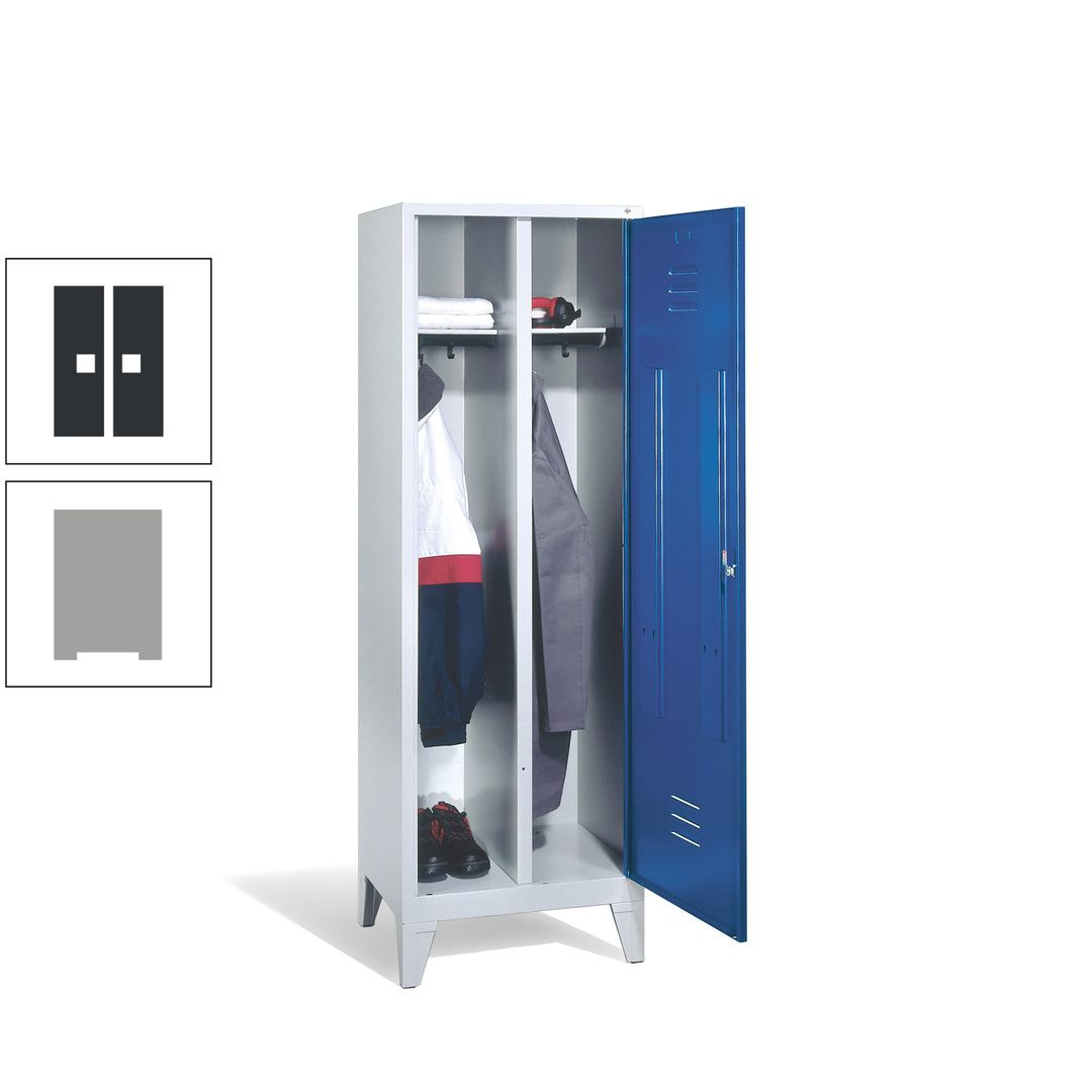 Doppel-Spind mit Großtür, Garderobenschrank mit Füßen, 2 Abteile a 300 mm, Korpus anthrazitgrau, Tür anthrazitgrau, 1.850 x 610 x 500 mm (HxBxT)