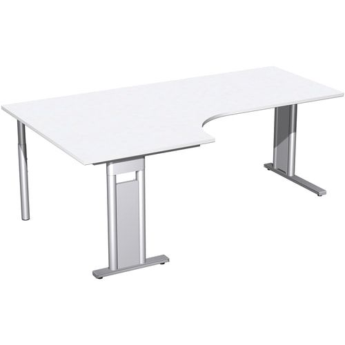 Eckschreibtisch, Eckteil 800 mm, Ecke links, Füße einseitig verkürzt, C-Fuß Pro, 720 x 1.600 x 1.200 mm (HxBxT), Gestell silber, Dekor Ahorn