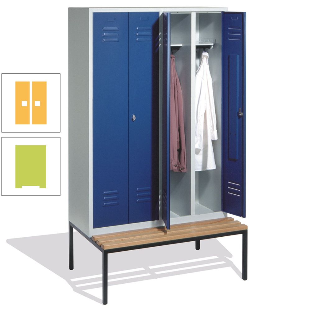 Doppel-Spindschrank, Buche Sitzbank untergebaut, 4 Abteile a 300 mm, Korpus lichtgrau, Tür anthrazitgrau, 2.090 x 1.190 x 815 mm (HxBxT)