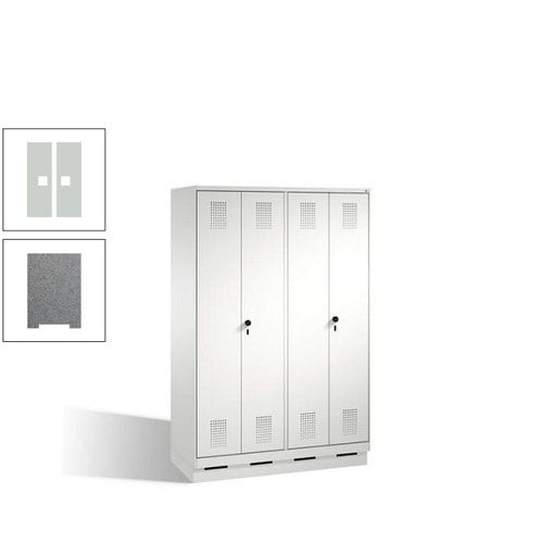 Doppel-Spind, Doppeltüren, Garderobenschrank mit Sockel, 4 Abteile a 300 mm, Korpus anthrazitgrau, Tür anthrazitgrau, 1.800 x 1.200 x 500 mm (HxBxT)