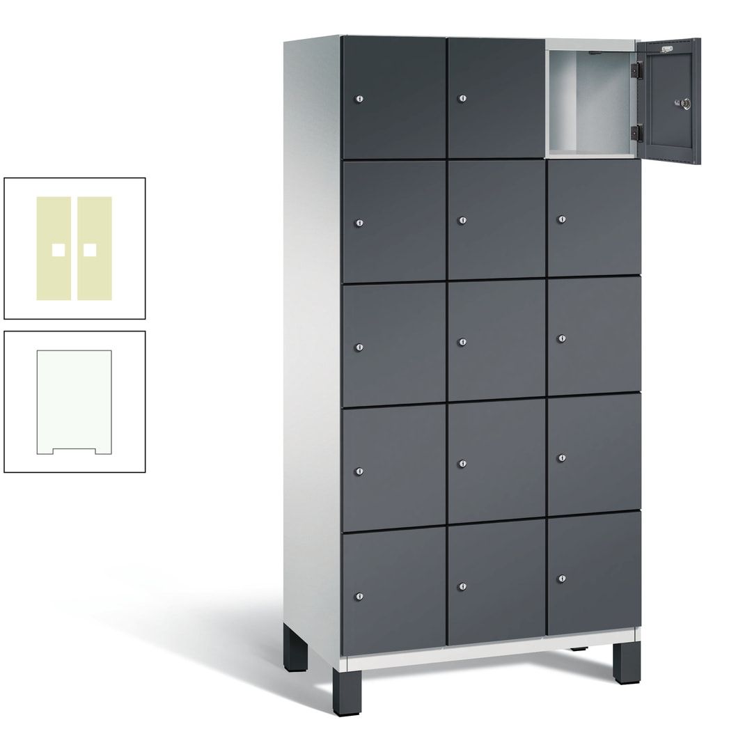 Fächerschrank, Stahlschrank, 15 Fächer, Türöffnungsbegrenzer, Füße, 1.980 x 900 x 525 mm (HxBxT), Korpus anthrazitgrau, Front anthrazitgrau