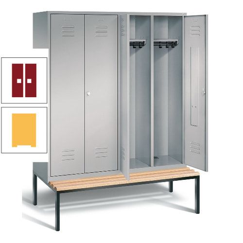 Doppel-Spindschrank, Buche Sitzbank untergebaut, 4 Abteile a 400 mm, Korpus lichtgrau, Tür anthrazitgrau, 2.090 x 1.590 x 815 mm (HxBxT)