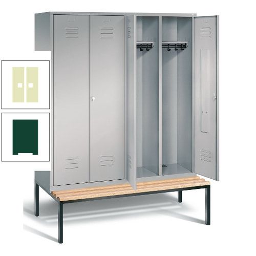 Doppel-Spindschrank, Buche Sitzbank untergebaut, 4 Abteile a 400 mm, Korpus lichtgrau, Tür anthrazitgrau, 2.090 x 1.590 x 815 mm (HxBxT)