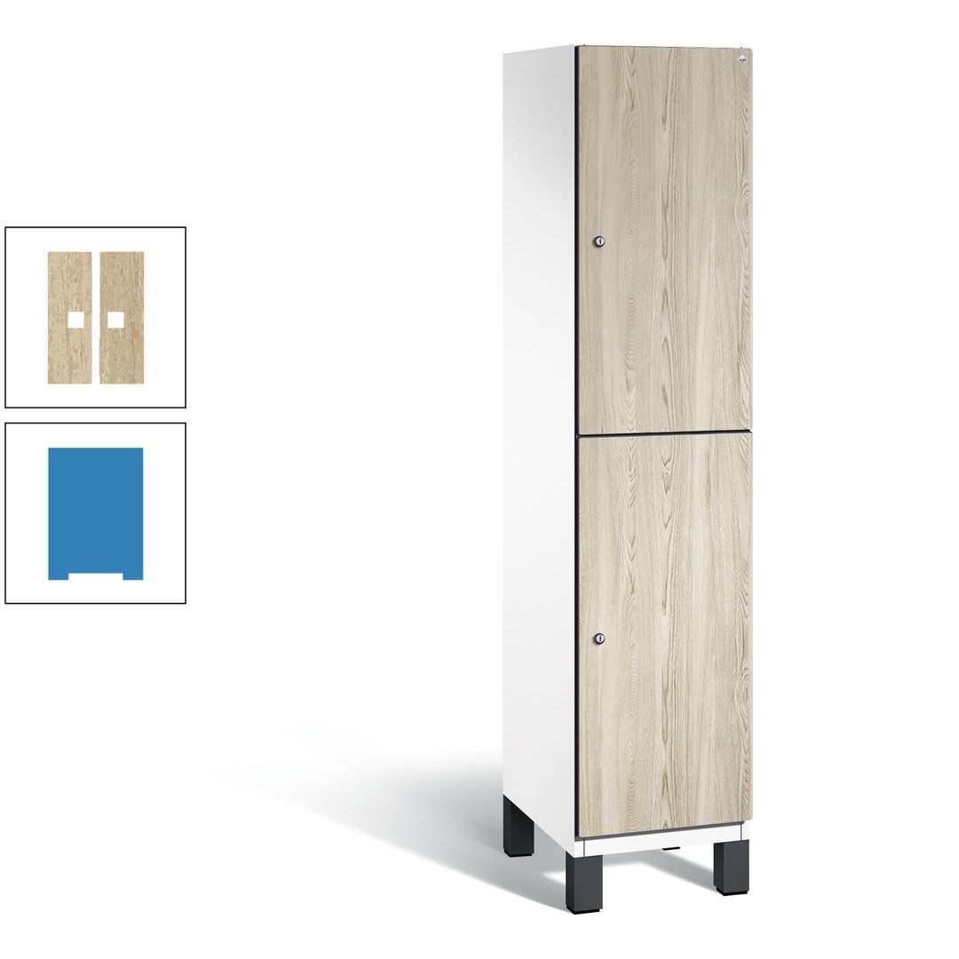 Fächerschrank, Garderobenschrank, mit Füßen, 1 Abteile, 1.980 x 400 x 525 mm (HxBxT), Korpus anthrazitgrau, Tür Donau-Ahorn