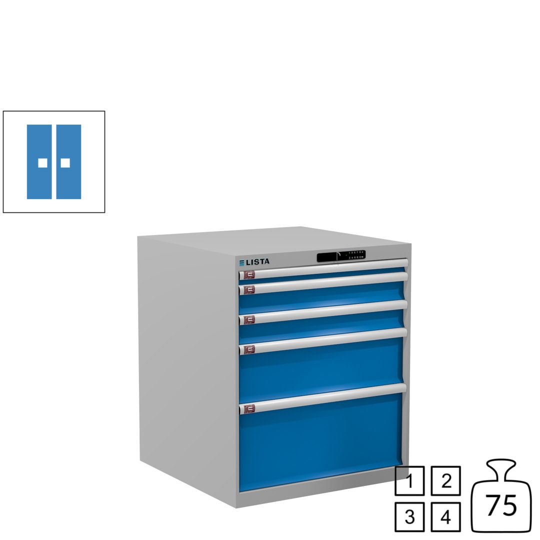 Lista Schubladenschrank - 14.411.010 - 850x717x725 mm (HxBxT) - 5 Schubladen - 75 kg - Key Lock - lichtblau (RAL 5012)