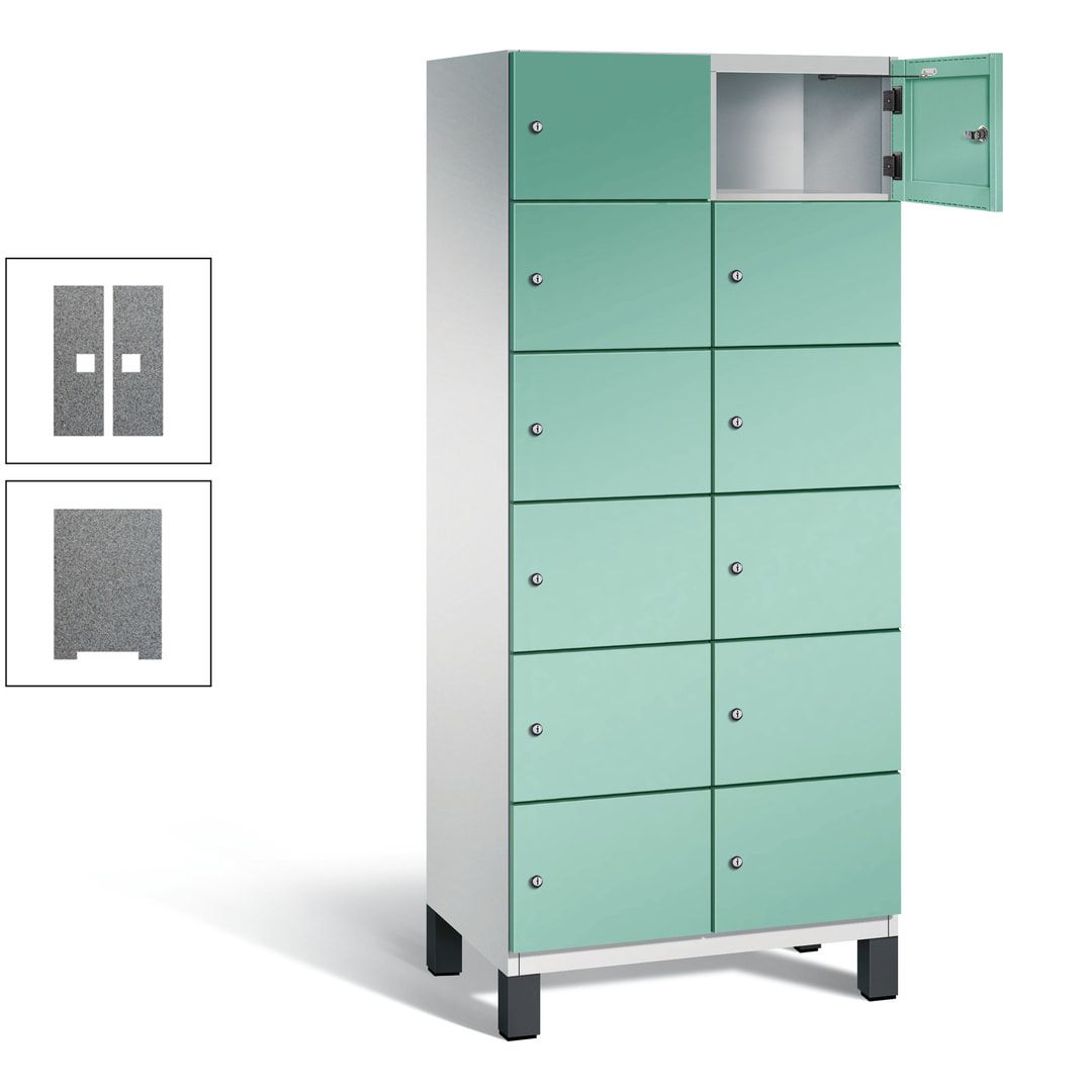 Fächerschrank, Stahlschrank, 12 Fächer, Türöffnungsbegrenzer, Füße, 1.980 x 800 x 525 mm (HxBxT), Korpus anthrazitgrau, Front anthrazitgrau