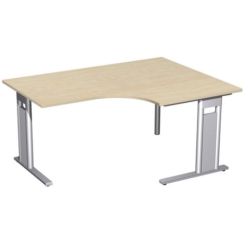 Eckschreibtisch, Eckteil 800 mm, Ecke rechts, Füße einseitig verkürzt, C-Fuß Pro, 720 x 1.600 x 1.200 mm (HxBxT), Gestell silber, Dekor Ahorn