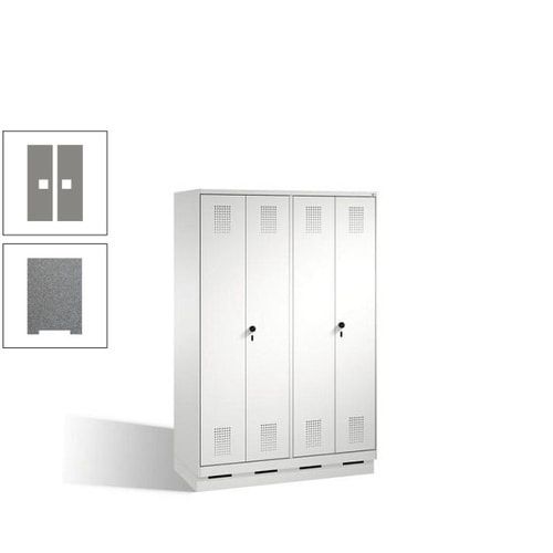 Doppel-Spind, Doppeltüren, Garderobenschrank mit Sockel, 4 Abteile a 300 mm, Korpus anthrazitgrau, Tür anthrazitgrau, 1.800 x 1.200 x 500 mm (HxBxT)
