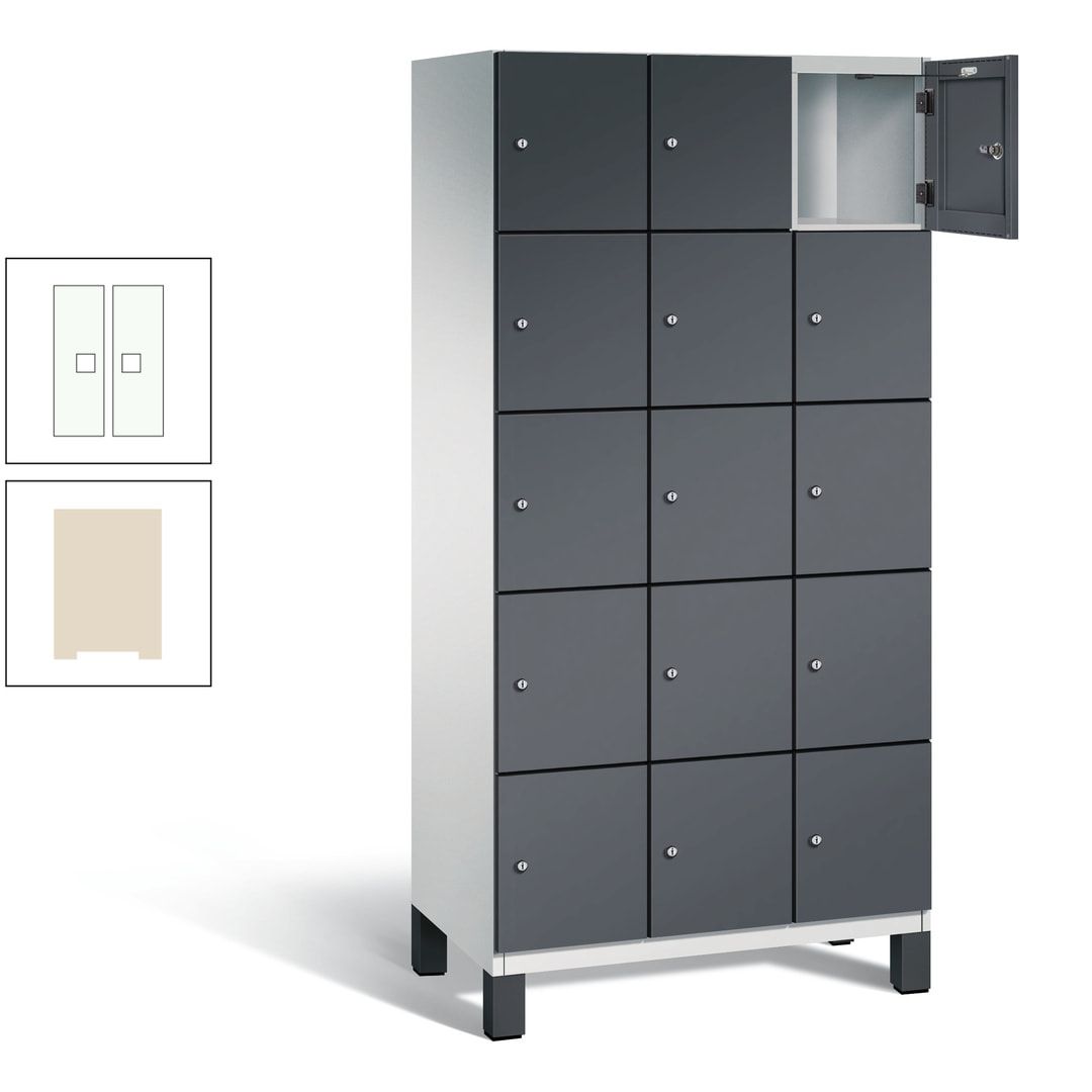 Fächerschrank, Stahlschrank, 15 Fächer, Türöffnungsbegrenzer, Füße, 1.980 x 900 x 525 mm (HxBxT), Korpus anthrazitgrau, Front anthrazitgrau