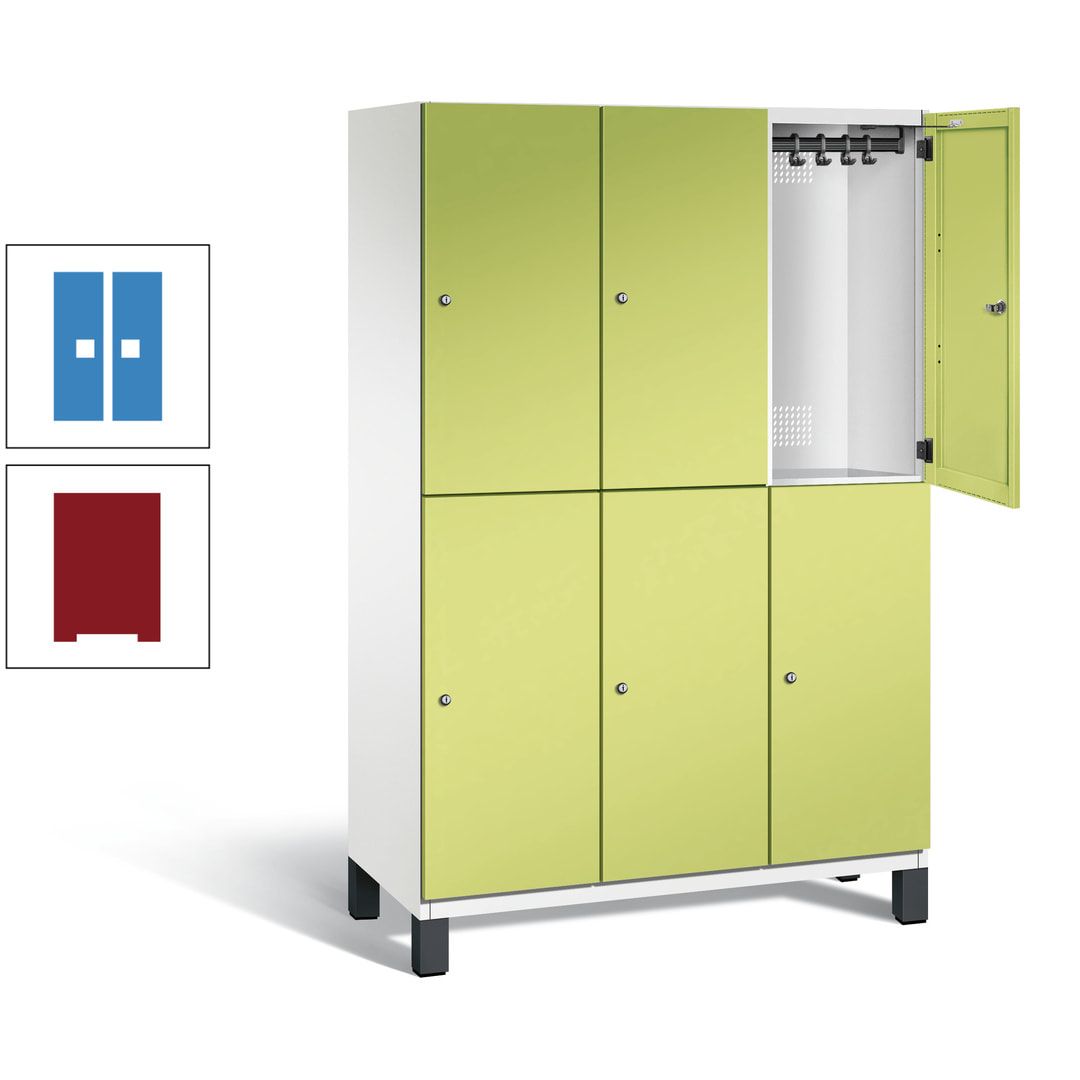 Fächerschrank, Stahlschrank, doppelstöckig, 6 Fächer, Füße, Korpus anthrazitgrau, Tür anthrazitgrau, 1.980 x 1.200 x 525 mm (HxBxT)