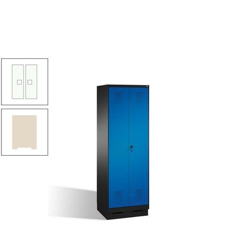 Doppel-Spind, Doppeltüren, Garderobenschrank mit Sockel, 2 Abteile a 300 mm, Korpus anthrazitgrau, Tür anthrazitgrau, 1.800 x 600 x 500 mm (HxBxT)