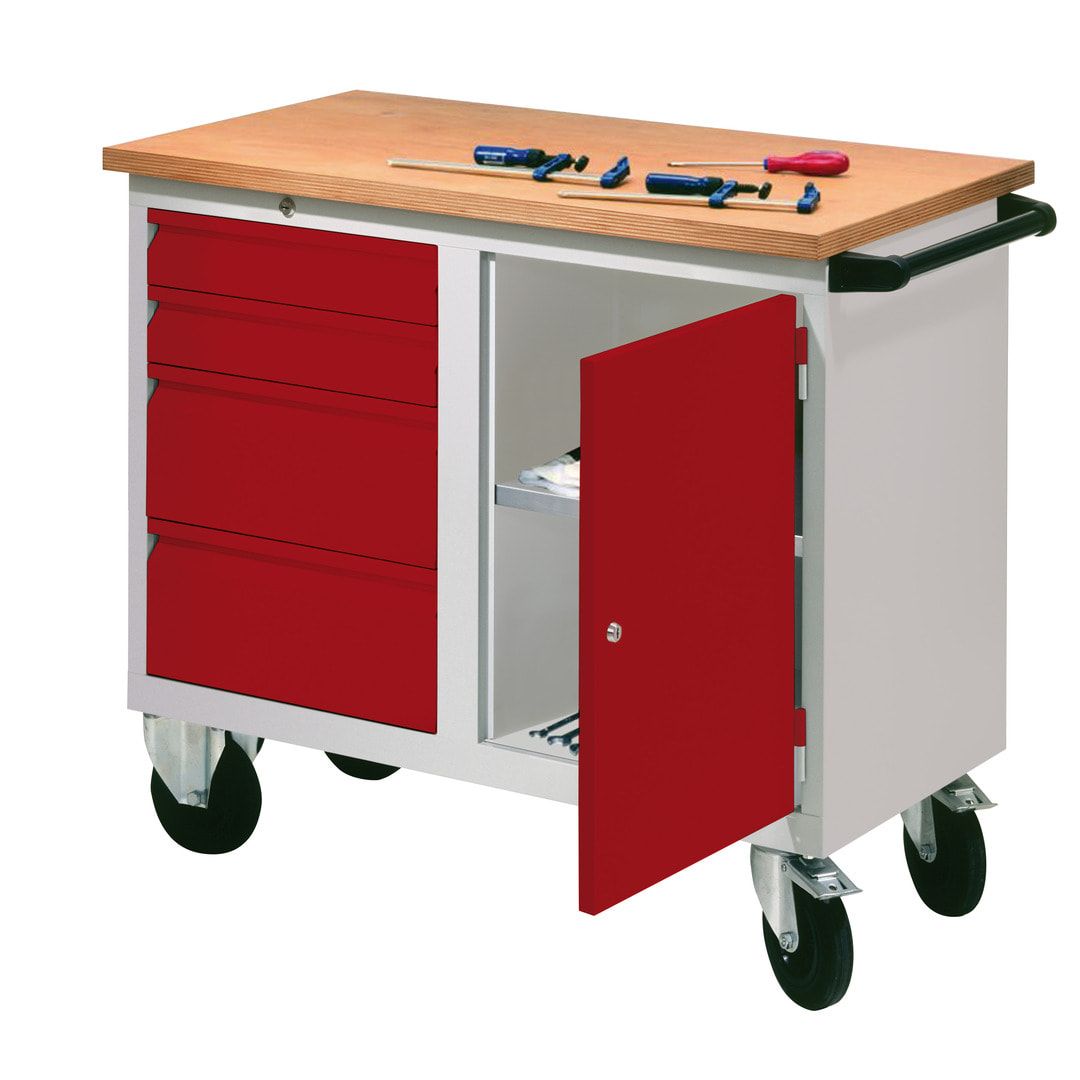 Mobile Werkbank - Werkstattwagen - 915 x 1.090 x 600 mm - 4 Schubladen und Schrankfach - anthrazitgrau