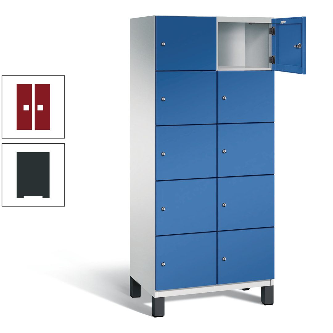 Fächerschrank, Stahlschrank, 10 Fächer, Türöffnungsbegrenzer, Füße, 1.980 x 800 x 525 mm (HxBxT), Korpus anthrazitgrau, Front anthrazitgrau