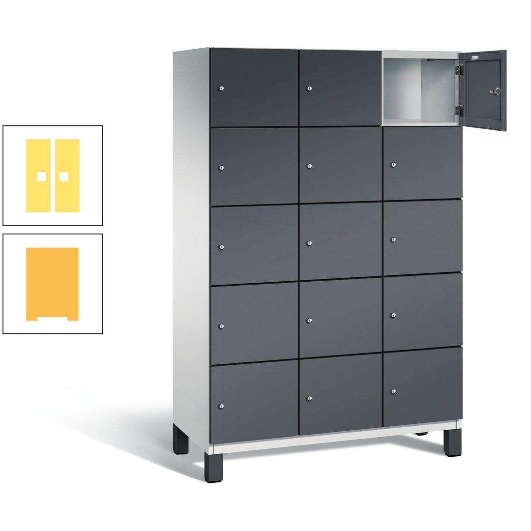 Fächerschrank, Stahlschrank, 15 Fächer, Türöffnungsbegrenzer, Füße, 1.980 x 1.200 x 525 mm (HxBxT), Korpus anthrazitgrau, Front anthrazitgrau