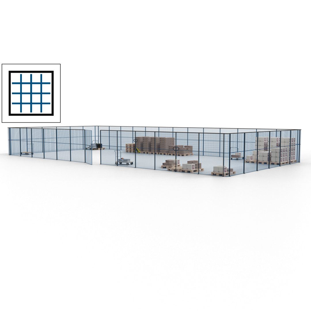 Maschinen Schutzgitter - Hallentrennwand - Sicherheitszaun - Tür - 57 m - 2.200 x 19.900 x 9.400 mm (HxBxT) - enzianblau