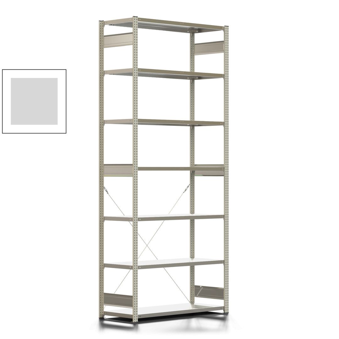 Fachbodenregal mit Tiefenriegel - 350 kg - 3.000 x 1.285 x 526 mm (HxBxT) - Anbauregal - 7 Böden - enzianblau - Lagerregal - Steckregal BERT